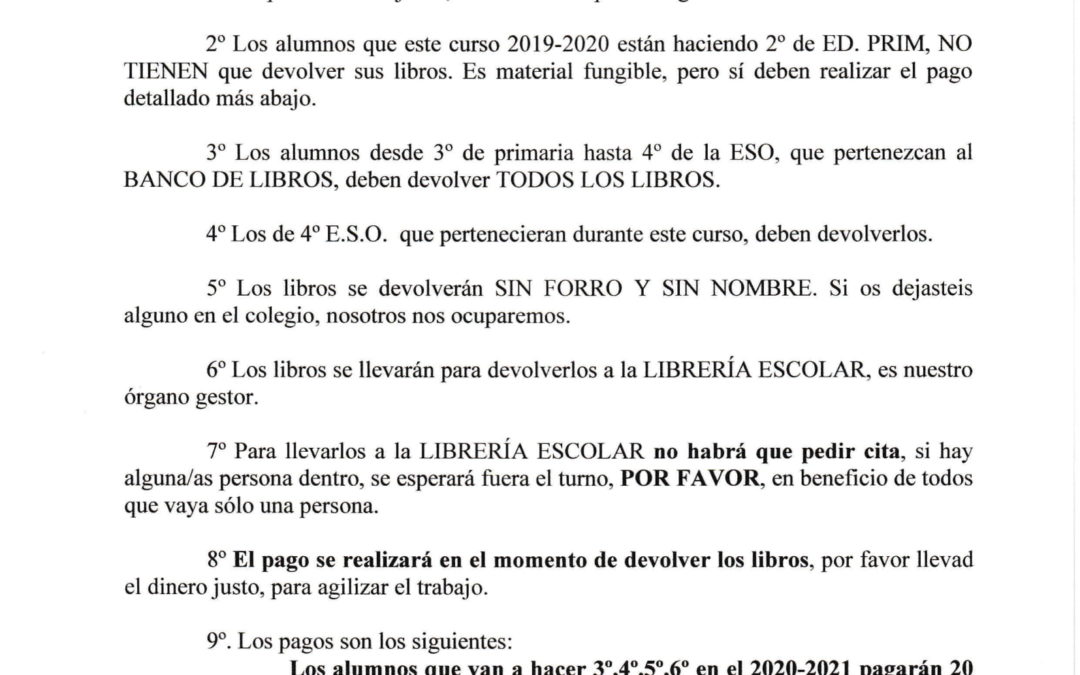 NOTA IMPORTANTE SOBRE EL BANCO DE LIBROS