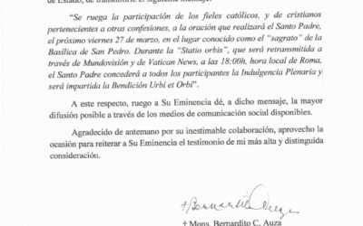 MENSAJE DE LA SECRETARIA DE ESTADO DE LA NUNCIATURA APOSTÓLICA EN ESPAÑA